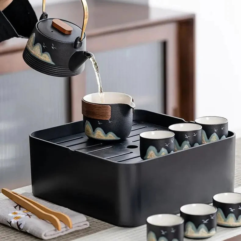 Black Ceramic Gongfu Tea Set product gallery photo 14 for travel tea set