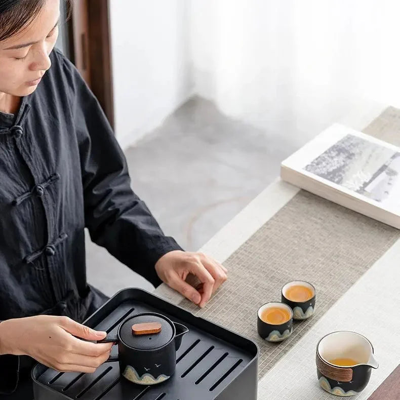 Black Ceramic Gongfu Tea Set product gallery photo 15 for travel tea set