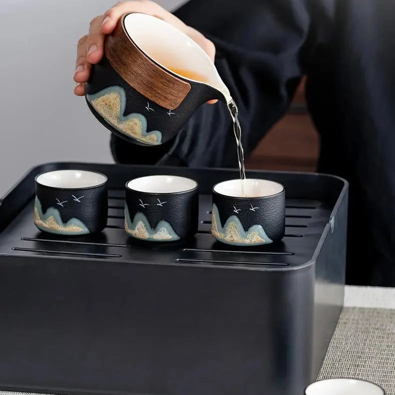 Black Ceramic Gongfu Tea Set product gallery photo 16 for travel tea set