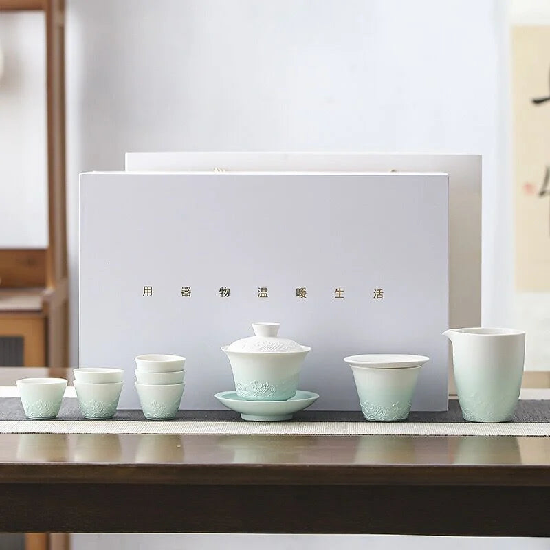 Celadon Ombre Porcelain Tea Set detail photo 2 for ceramic gongfu tea set