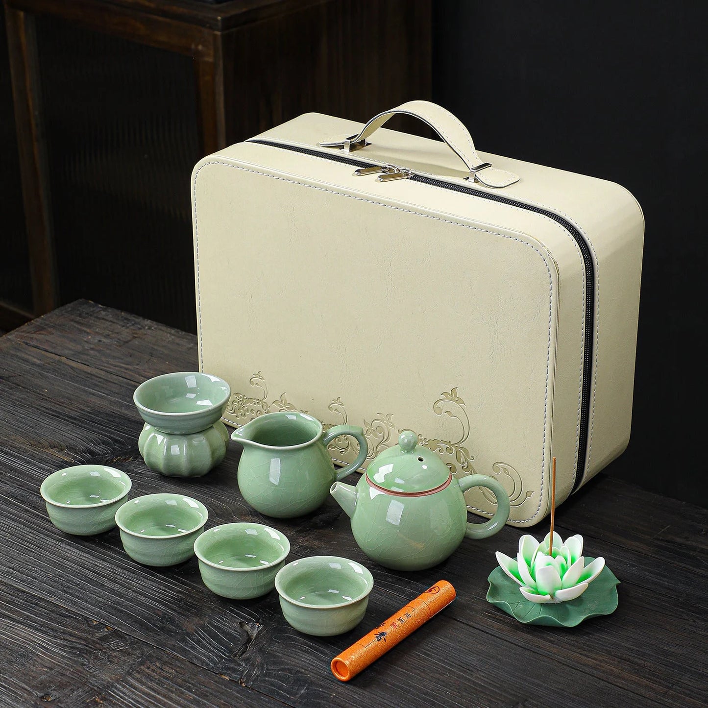 Ceramic Tea Set with Travel Case detail photo 2 for travel tea set