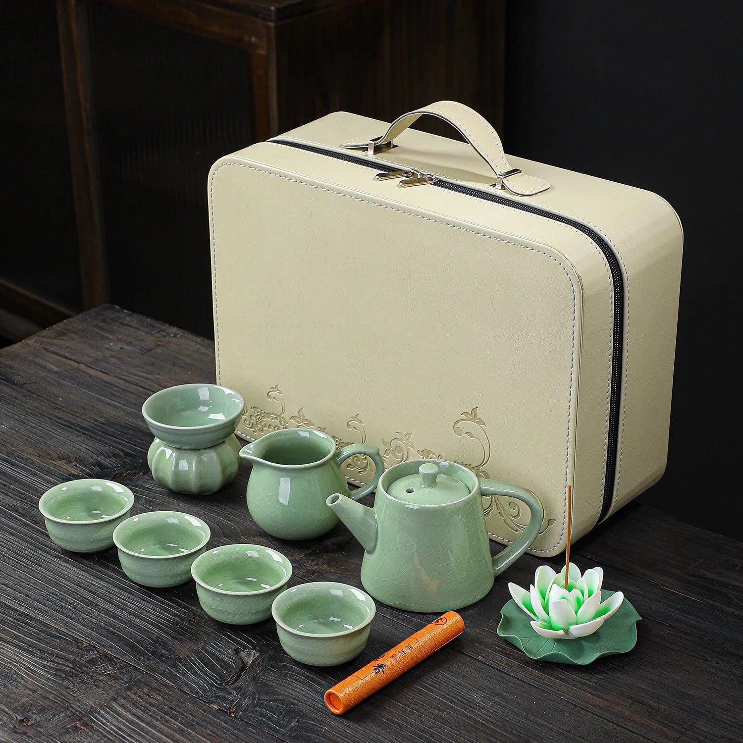 Ceramic Tea Set with Travel Case detail photo 3 for travel tea set