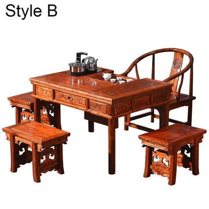 Chinese Vintage Gongfu Tea Table with Stools detail photo 3 for gongfu tea table