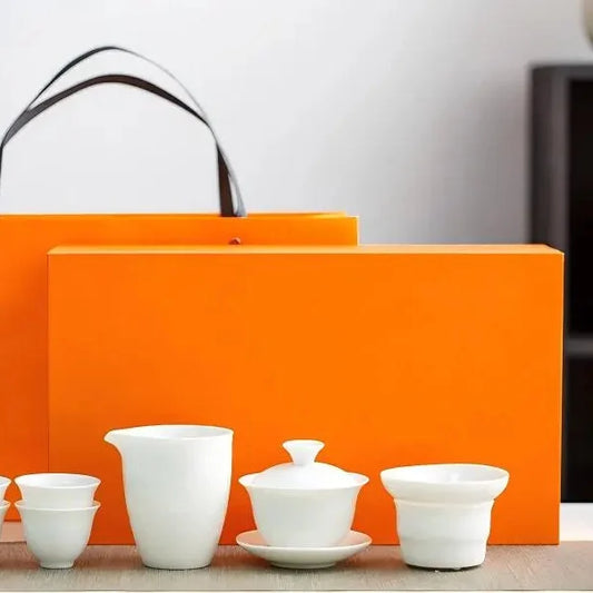 Creamy White Porcelain Gongfu Tea Set with Gift Box main product photo for ceramic gongfu tea set