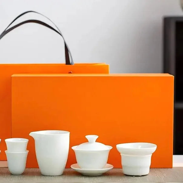 Creamy White Porcelain Gongfu Tea Set with Gift Box detail photo 4 for ceramic gongfu tea set