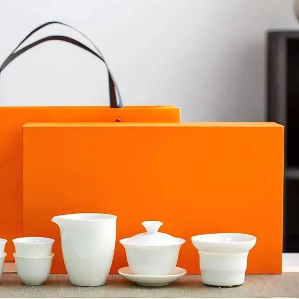 Creamy White Porcelain Gongfu Tea Set with Gift Box product gallery photo 5 for ceramic gongfu tea set