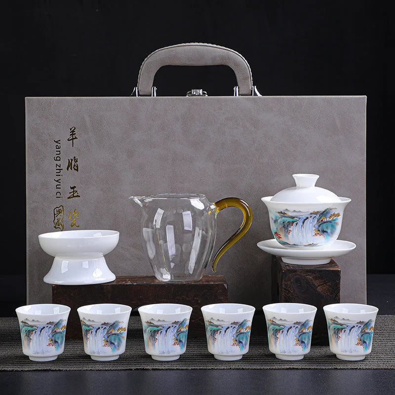 Dehua Porcelain Tea Set with Hand-Painted Design detail photo 2 for ceramic gongfu tea set