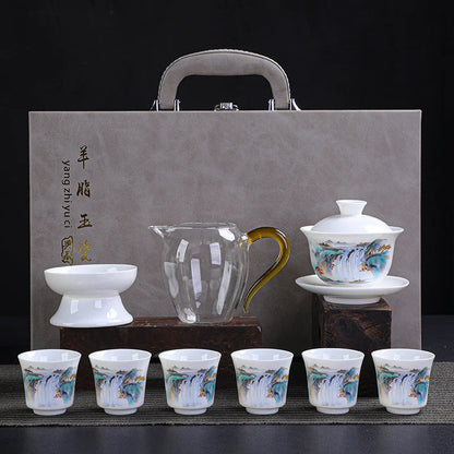 Dehua Porcelain Tea Set with Hand-Painted Design detail photo 2 for ceramic gongfu tea set