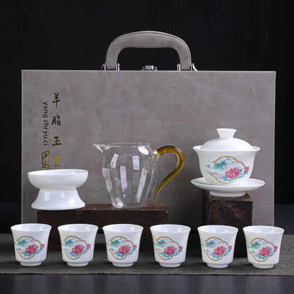 Dehua Porcelain Tea Set with Hand-Painted Design detail photo 3 for ceramic gongfu tea set