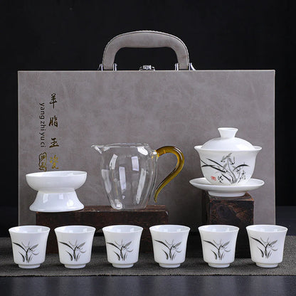 Dehua Porcelain Tea Set with Hand-Painted Design detail photo 4 for ceramic gongfu tea set