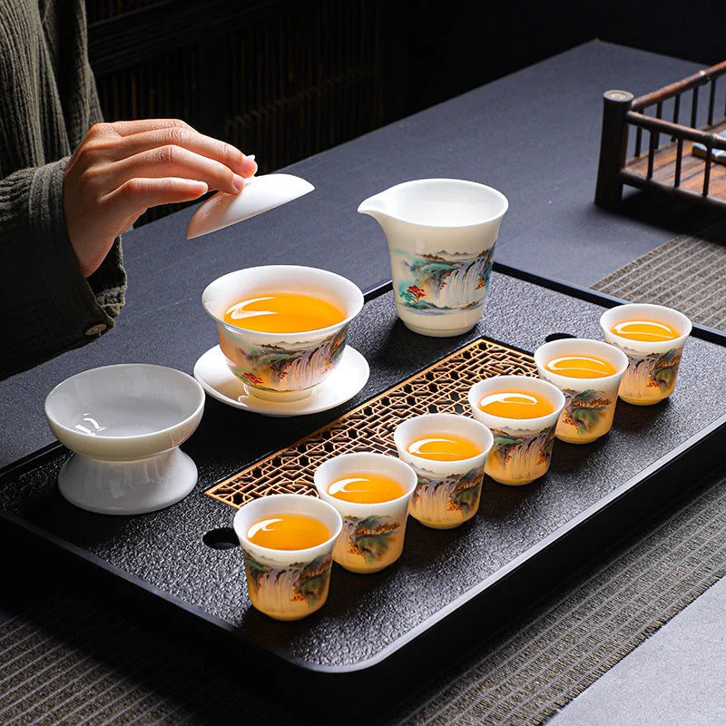 Dehua Porcelain Tea Set with Hand-Painted Design product gallery photo 11 for ceramic gongfu tea set