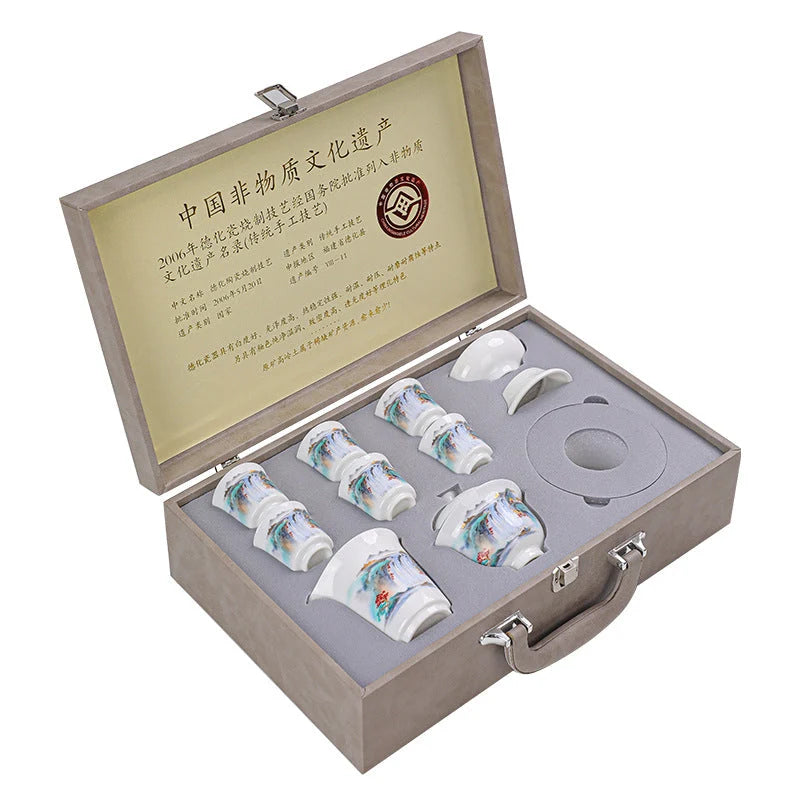 Dehua Porcelain Tea Set with Hand-Painted Design product gallery photo 12 for ceramic gongfu tea set