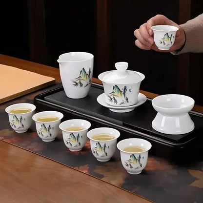 Dehua White Porcelain 10-Piece Kung Fu Tea Set with Gift Box for Business Gifting product gallery photo 22 for ceramic gongfu
