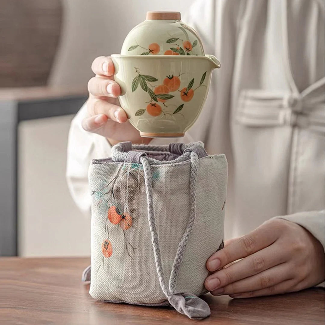 Fall Decor Vintage Travel Gaiwan Tea Set detail photo 3 for travel tea set