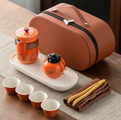 Portable Ceramic Gongfu Tea Set with Travel Case | Zen Tea Sets