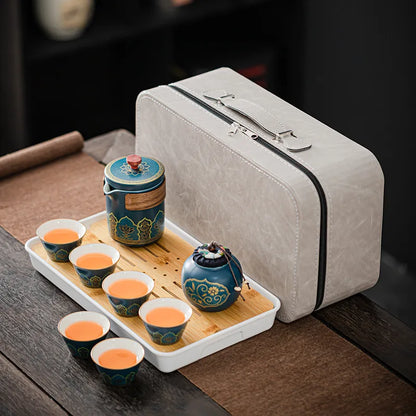 Portable Ceramic Gongfu Tea Set with Travel Case | Zen Tea Sets