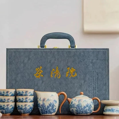 Hand-Painted Ru-Kiln Celadon Tea Set detail photo 2 for ceramic gongfu tea set