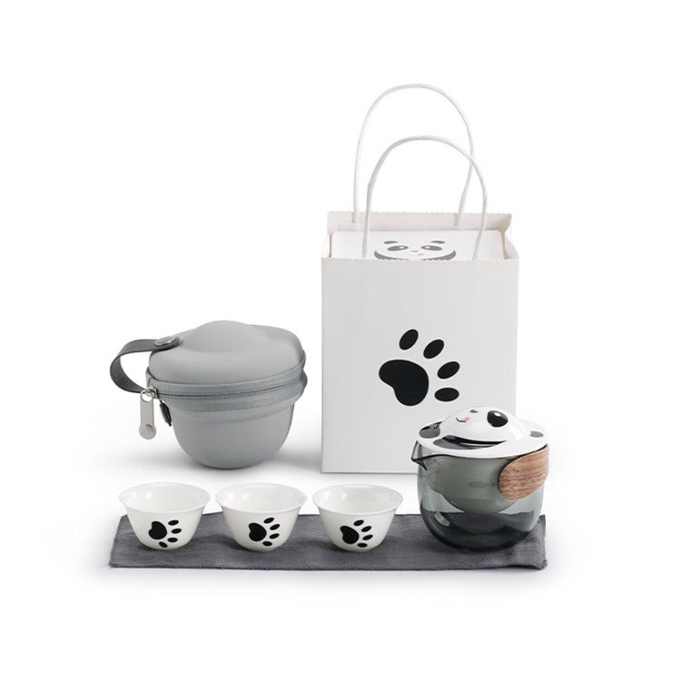 All-in-One Panda Travel Tea Set — Glass Teapot, 3 Cups & Travel Case