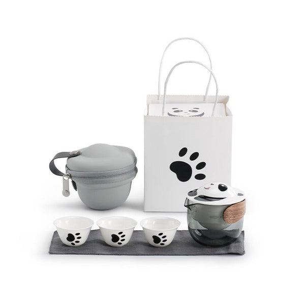 All-in-one panda shape  travel tea set   | 1 teapot, 3 cups, 1 case