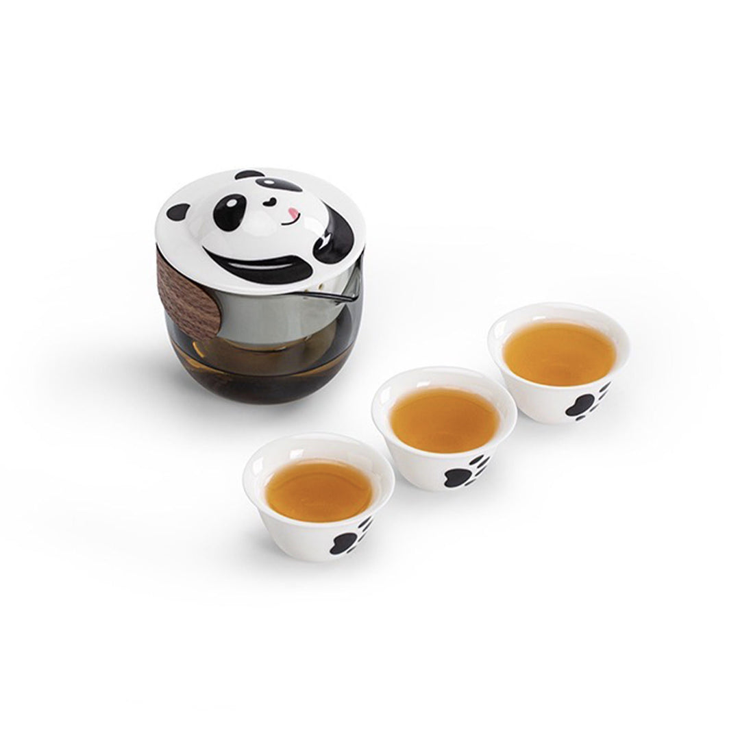 All-in-One Panda Travel Tea Set — Glass Teapot, 3 Cups & Travel Case