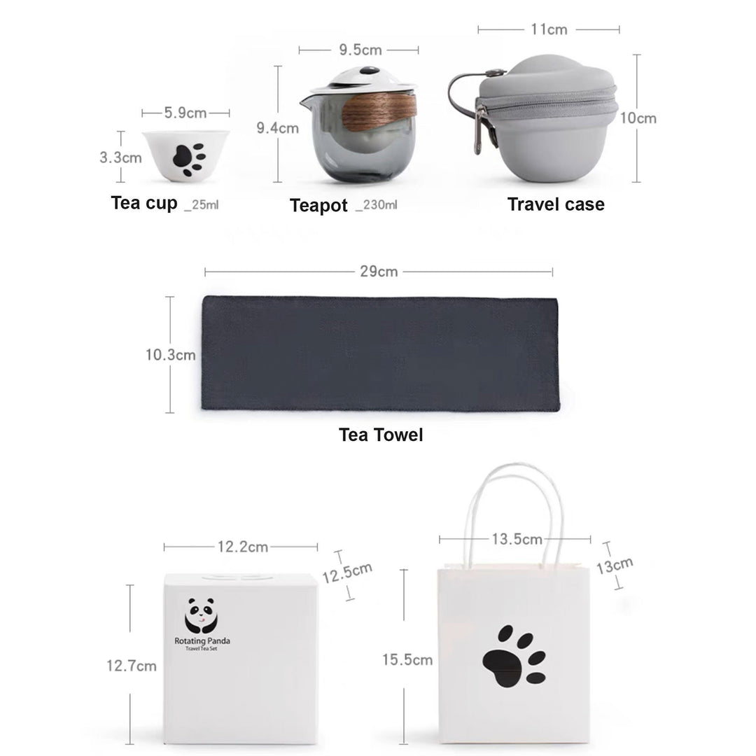 All-in-One Panda Travel Tea Set — Glass Teapot, 3 Cups & Travel Case