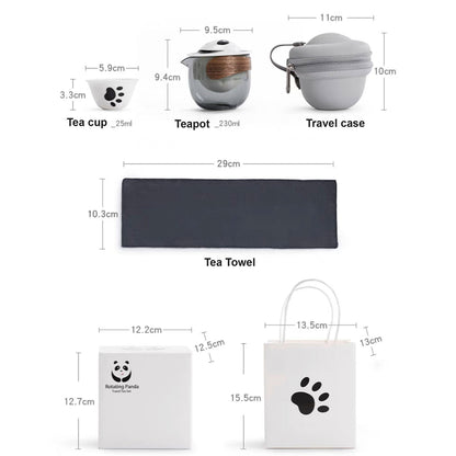 All-in-One Panda Travel Tea Set — Glass Teapot, 3 Cups & Travel Case