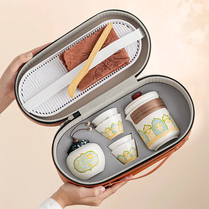 Portable Ceramic Gongfu Tea Set with Travel Case | Zen Tea Sets
