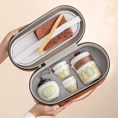 Portable Ceramic Gongfu Tea Set with Travel Case | Zen Tea Sets