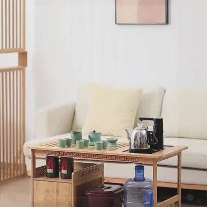 Movable Chinese Gongfu Bamboo Tea Table product gallery photo 8 for gongfu tea table