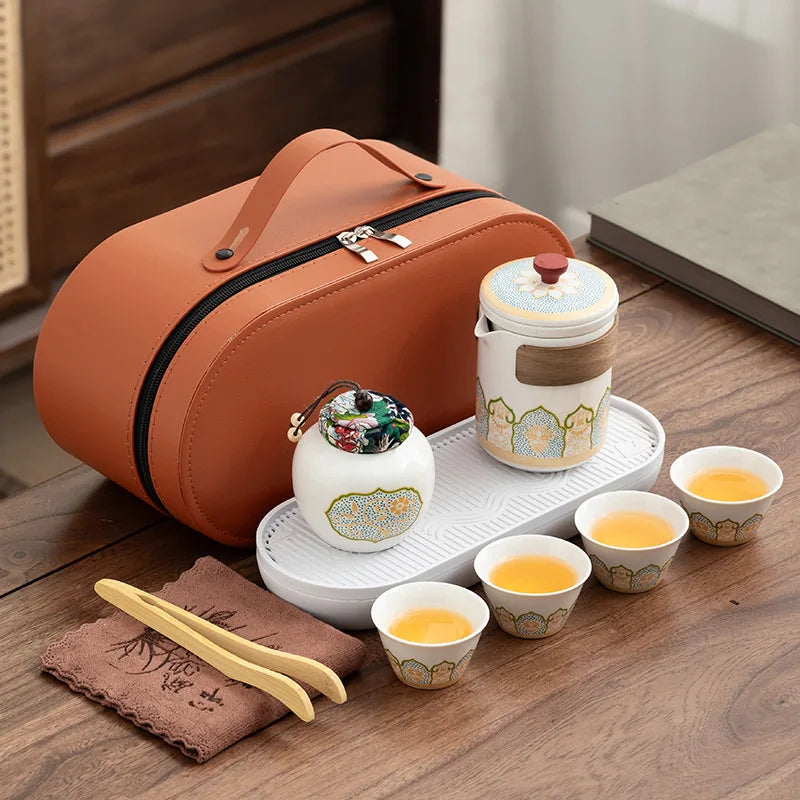 Portable Ceramic Gongfu Tea Set with Travel Case | Zen Tea Sets