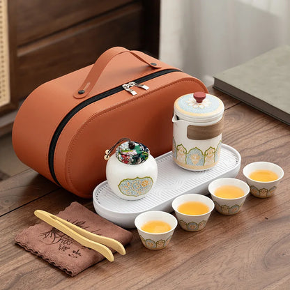 Portable Ceramic Gongfu Tea Set with Travel Case | Zen Tea Sets