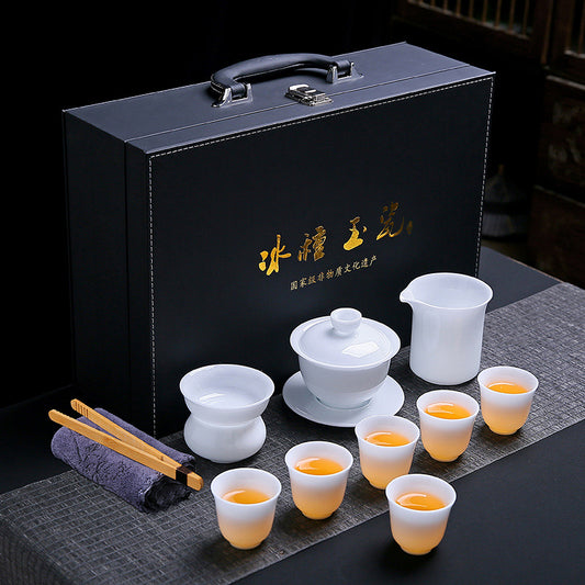 Ice-Glaze Jade Porcelain Tea Set — Complete Ceramic Gongfu Set with Luxury Gift Box