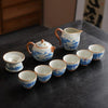 Hand-Painted Ru-Kiln Celadon Tea Set — Mountain & River Landscape Porcelain Gift