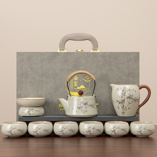 Ru Kiln Celadon Gongfu Tea Set — Lifting-Beam Teapot in Luxury Gift Box