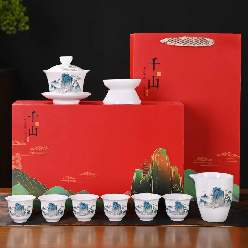 Dehua White Porcelain 10-Piece Kung Fu Tea Set with Gift Box for Business Gifting product gallery photo 11 for ceramic gongfu