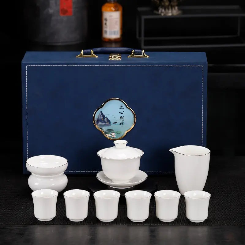 Dehua White Porcelain Gongfu Tea Set with Gift Box product gallery photo 10 for ceramic gongfu tea set