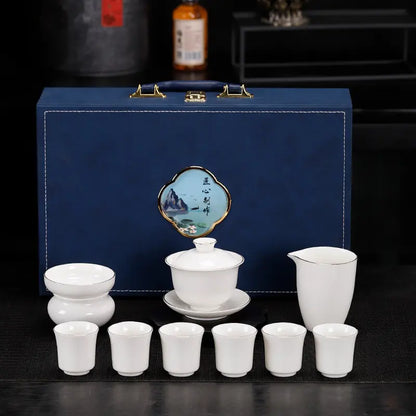 Dehua White Porcelain Gongfu Tea Set with Gift Box product gallery photo 10 for ceramic gongfu tea set