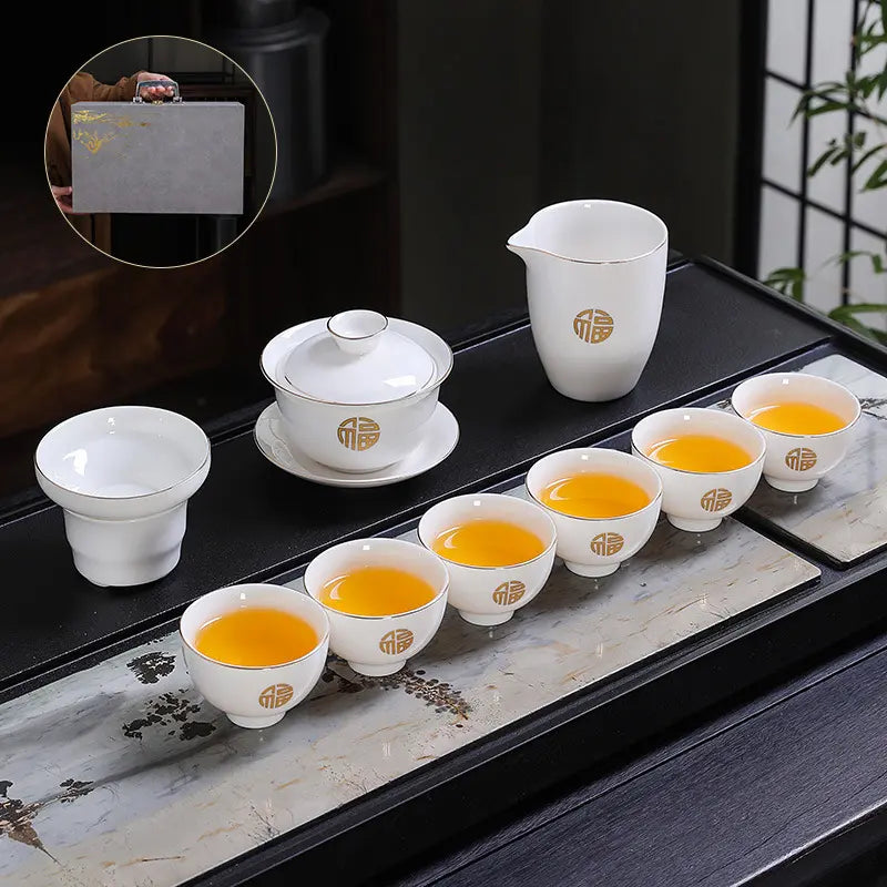 Hand-Painted Dehua White Porcelain Gongfu Tea Set product gallery photo 9 for ceramic gongfu tea set