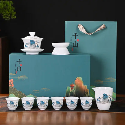 Dehua White Porcelain 10-Piece Kung Fu Tea Set with Gift Box for Business Gifting product gallery photo 12 for ceramic gongfu