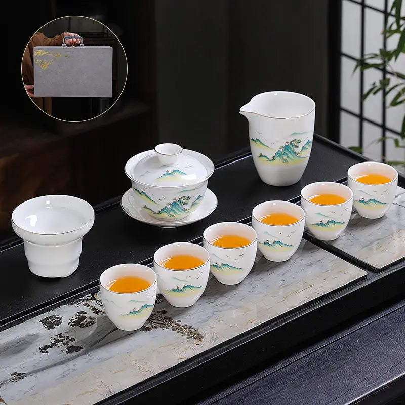 Hand-Painted Dehua White Porcelain Gongfu Tea Set product gallery photo 5 for ceramic gongfu tea set