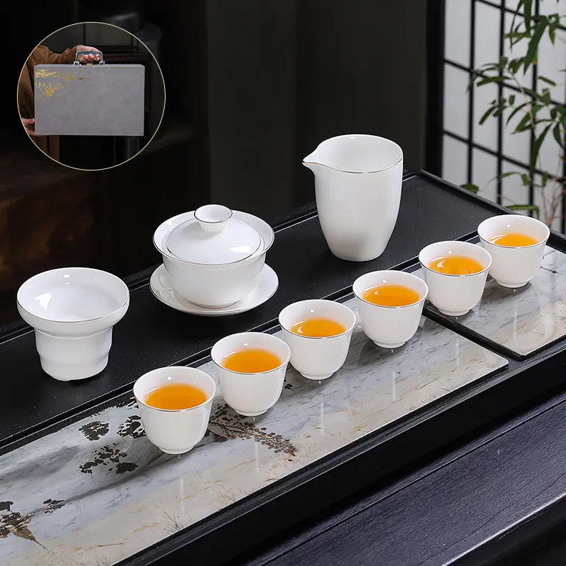 Hand-Painted Dehua White Porcelain Gongfu Tea Set detail photo 3 for ceramic gongfu tea set