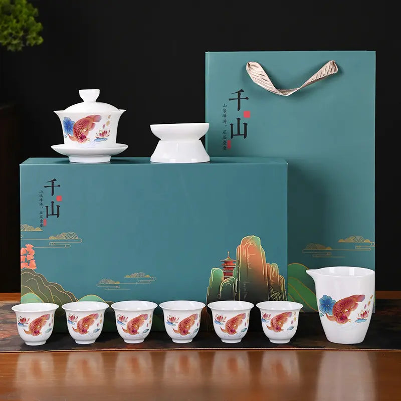 Dehua White Porcelain 10-Piece Kung Fu Tea Set with Gift Box for Business Gifting product gallery photo 14 for ceramic gongfu