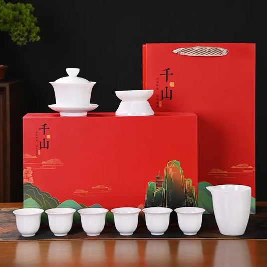 Dehua White Porcelain 10-Piece Kung Fu Tea Set with Gift Box for Business Gifting