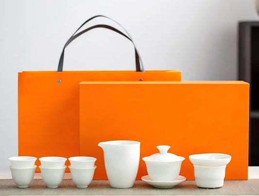 Creamy White Porcelain Gongfu Tea Set with Gift Box — Complete Ceramic Set for Home & Gifting