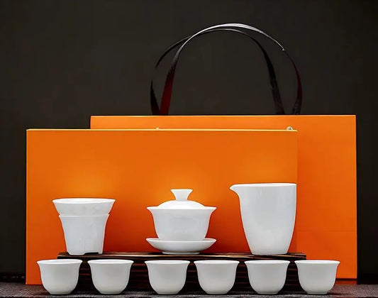 Dehua White Porcelain Gongfu Tea Set — Creamy Jade Finish with Gift Box for Home & Gifting