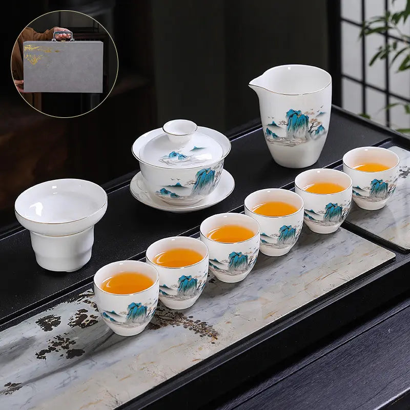 Hand-Painted Dehua White Porcelain Gongfu Tea Set product gallery photo 15 for ceramic gongfu tea set