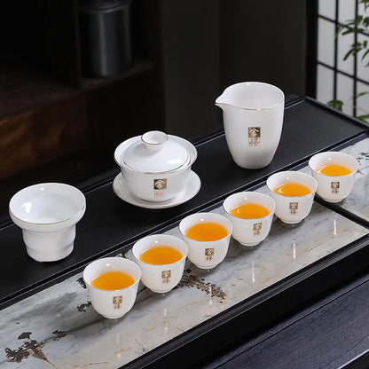 Hand-Painted Dehua White Porcelain Gongfu Tea Set product gallery photo 12 for ceramic gongfu tea set