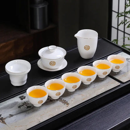 Hand-Painted Dehua White Porcelain Gongfu Tea Set product gallery photo 10 for ceramic gongfu tea set