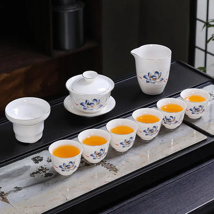 Hand-Painted Dehua White Porcelain Gongfu Tea Set product gallery photo 8 for ceramic gongfu tea set