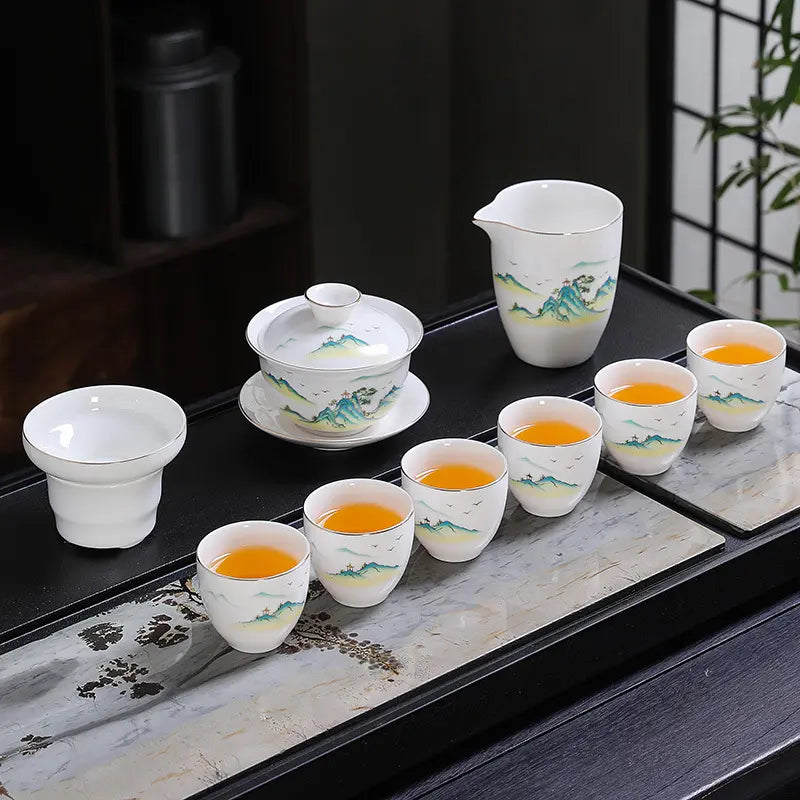 Hand-Painted Dehua White Porcelain Gongfu Tea Set product gallery photo 6 for ceramic gongfu tea set